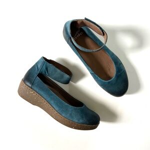 Dansko Teal Blue Burnished Genuine Leather Emmie Ankle Strap Flats